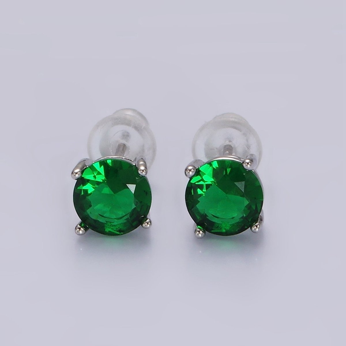 14K Gold Filled 6mm Clear, Pink, Blue, Green CZ Round Stud Earrings in Gold & Silver | V342 - V353