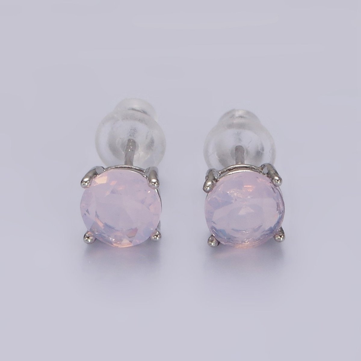 14K Gold Filled 6mm Clear, Pink, Blue, Green CZ Round Stud Earrings in Gold & Silver | V342 - V353