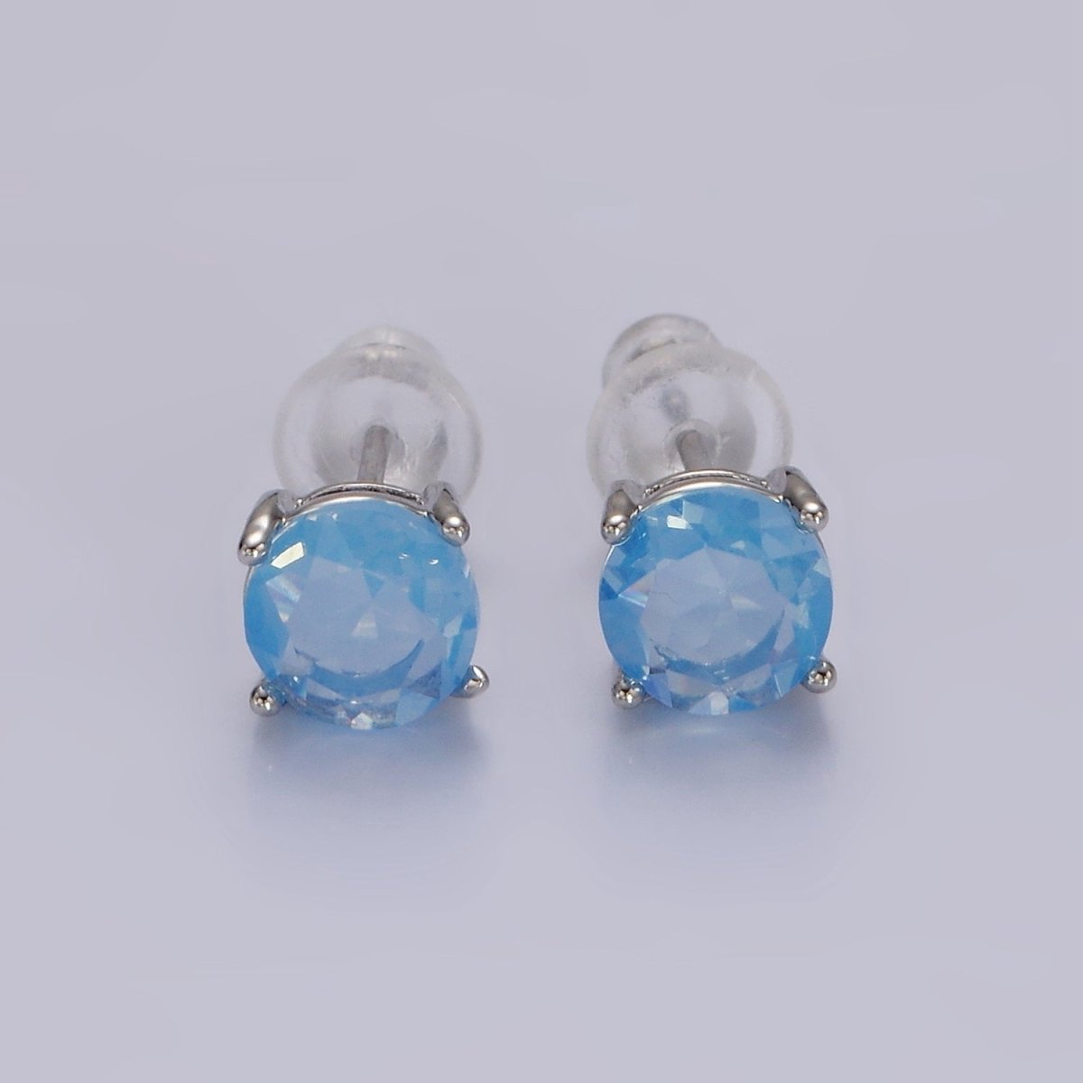 14K Gold Filled 6mm Clear, Pink, Blue, Green CZ Round Stud Earrings in Gold & Silver | V342 - V353