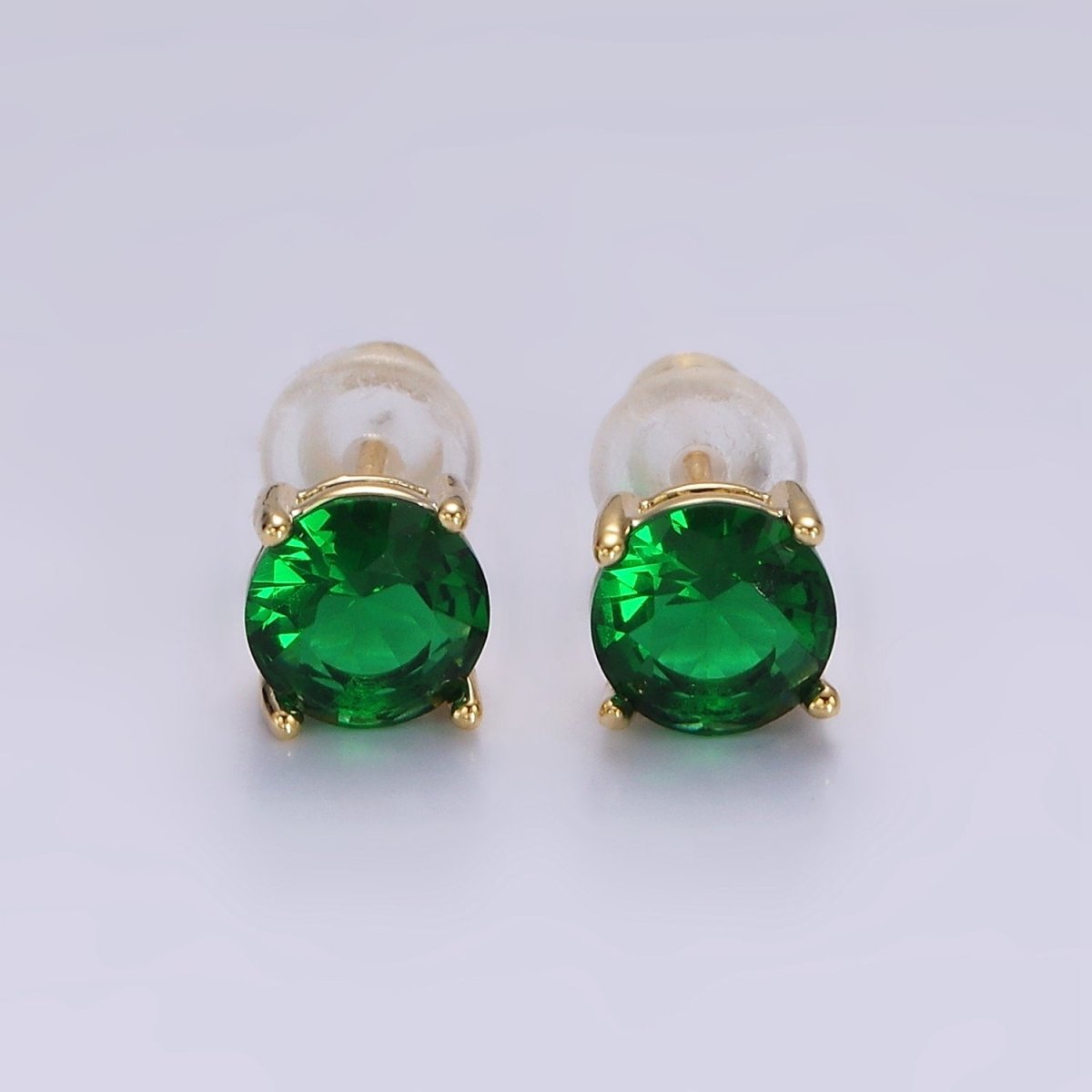 14K Gold Filled 6mm Clear, Pink, Blue, Green CZ Round Stud Earrings in Gold & Silver | V342 - V353