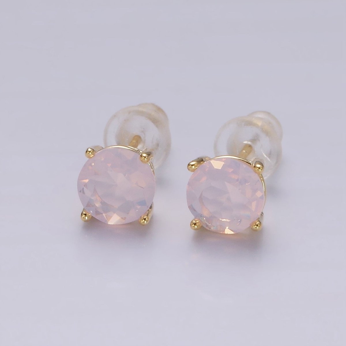 14K Gold Filled 6mm Clear, Pink, Blue, Green CZ Round Stud Earrings in Gold & Silver | V342 - V353