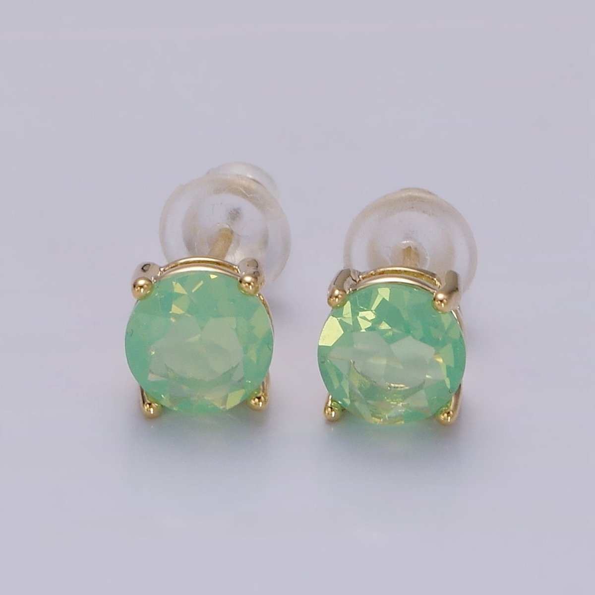 14K Gold Filled 6mm Clear, Pink, Blue, Green CZ Round Stud Earrings in Gold & Silver | V342 - V353