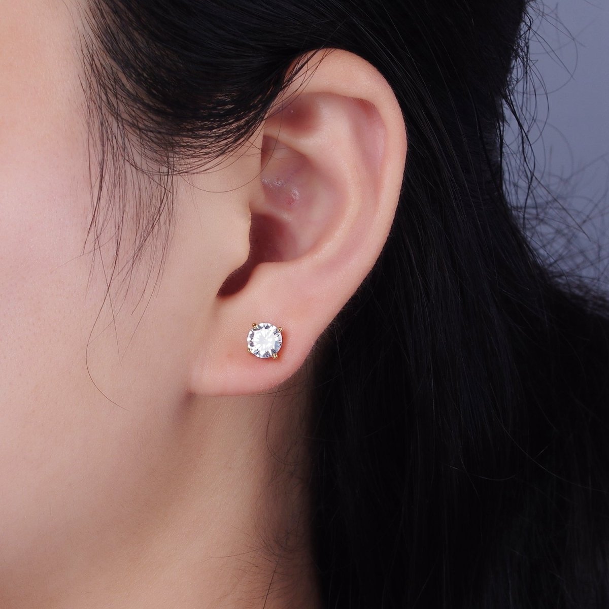 14K Gold Filled 6mm Clear, Pink, Blue, Green CZ Round Stud Earrings in Gold & Silver | V342 - V353