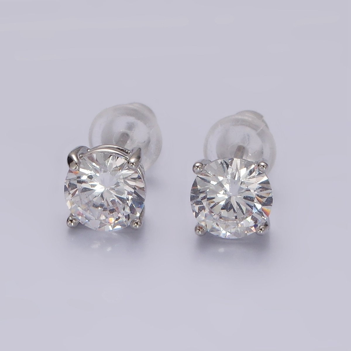 14K Gold Filled 6mm Clear, Pink, Blue, Green CZ Round Stud Earrings in Gold & Silver | V342 - V353