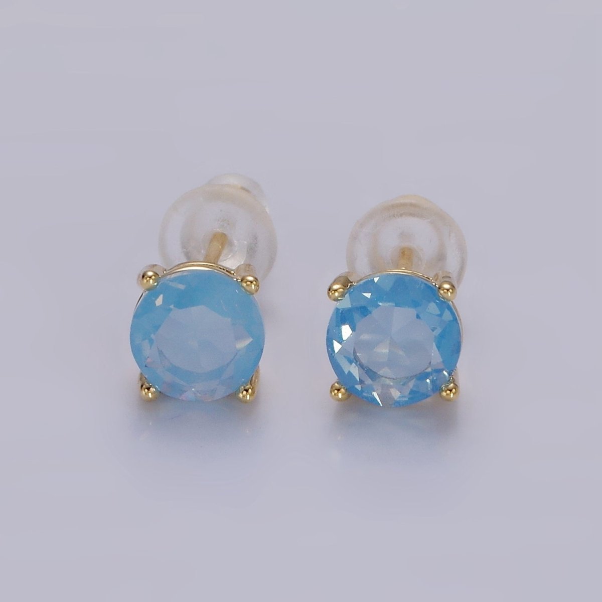 14K Gold Filled 6mm Clear, Pink, Blue, Green CZ Round Stud Earrings in Gold & Silver | V342 - V353