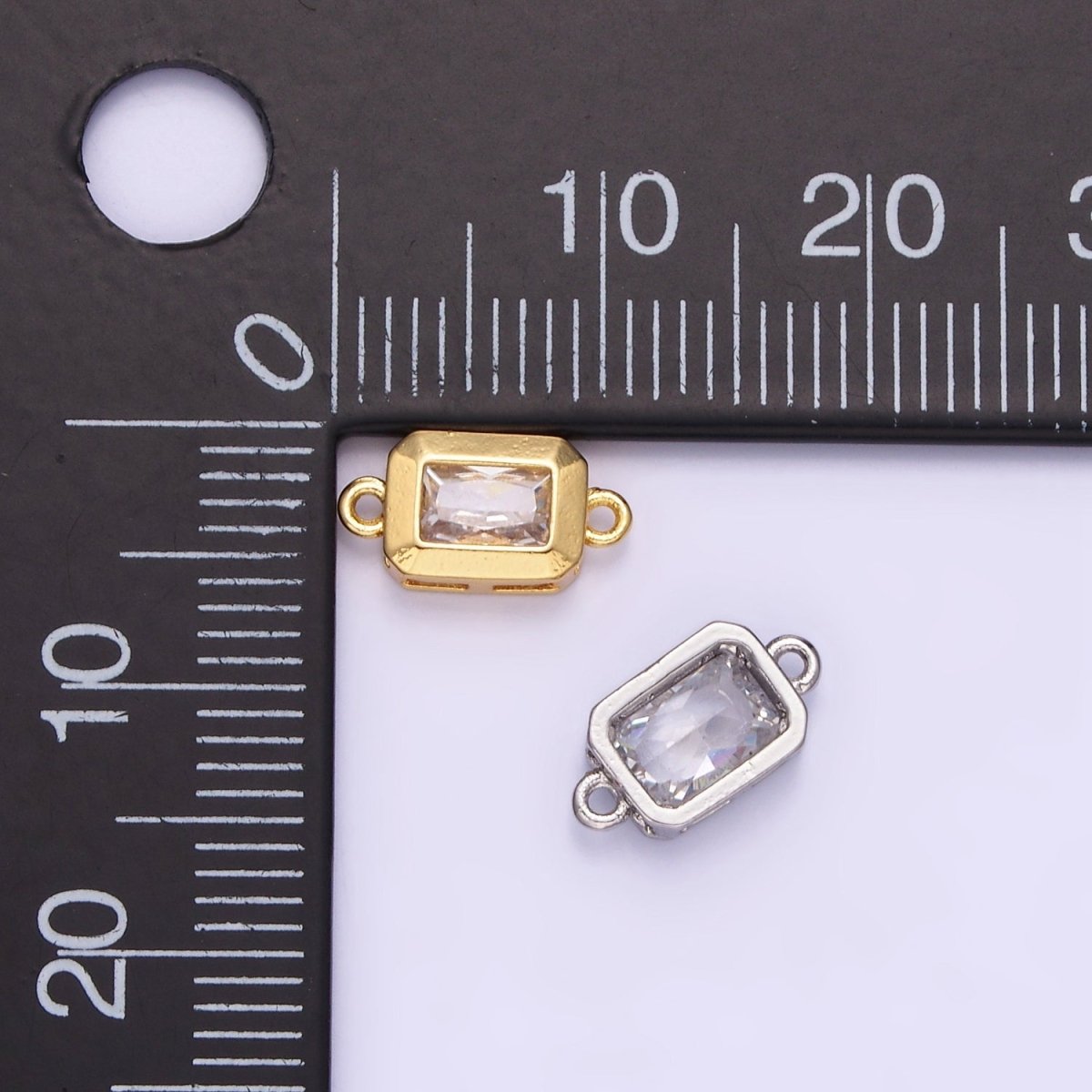 14K Gold Filled 6mm CZ Baguette Edged Bezel Connector in Gold & Silver | G310