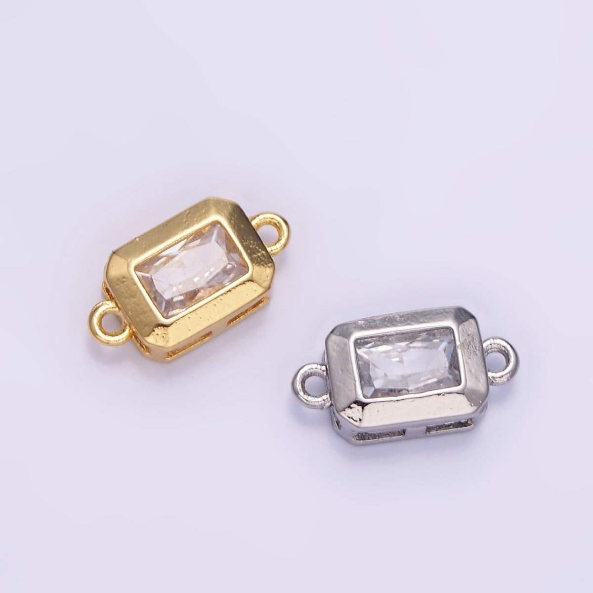 14K Gold Filled 6mm CZ Baguette Edged Bezel Connector in Gold & Silver | G310