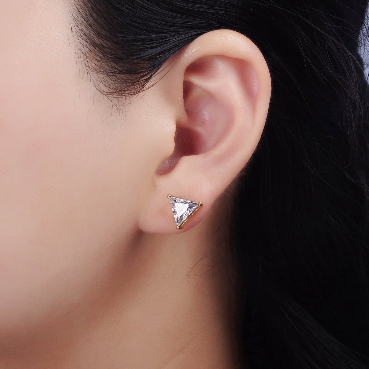14K Gold Filled 7.5mm, 9.5mm Clear CZ Triangle Bezel Stud Earrings | AE787 AE788