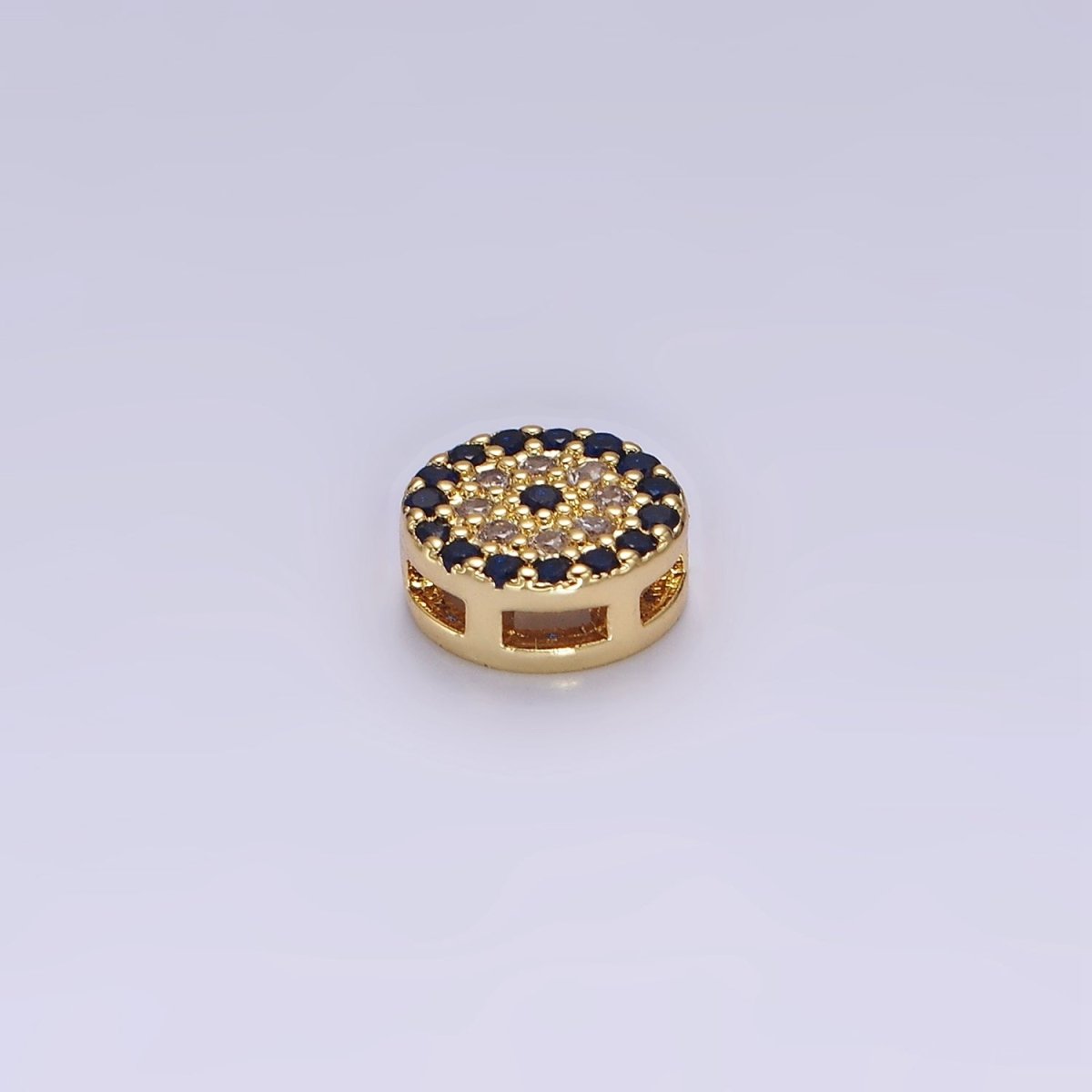 14K Gold Filled 7.5mm Blue Evil Eye Micro Paved CZ Bead | B-840 - DLUXCA