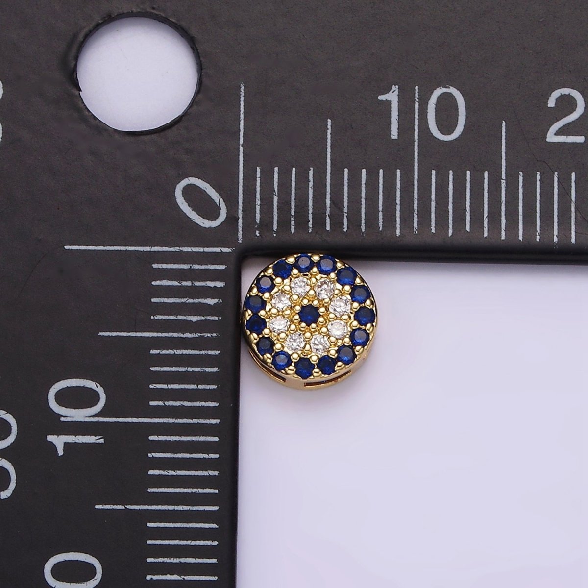14K Gold Filled 7.5mm Blue Evil Eye Micro Paved CZ Bead | B-840 - DLUXCA