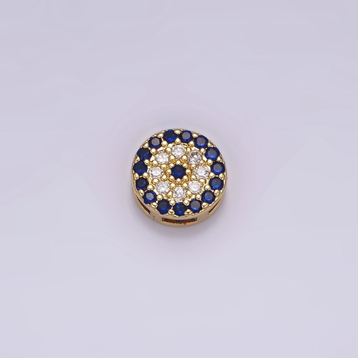 14K Gold Filled 7.5mm Blue Evil Eye Micro Paved CZ Bead | B-840 - DLUXCA