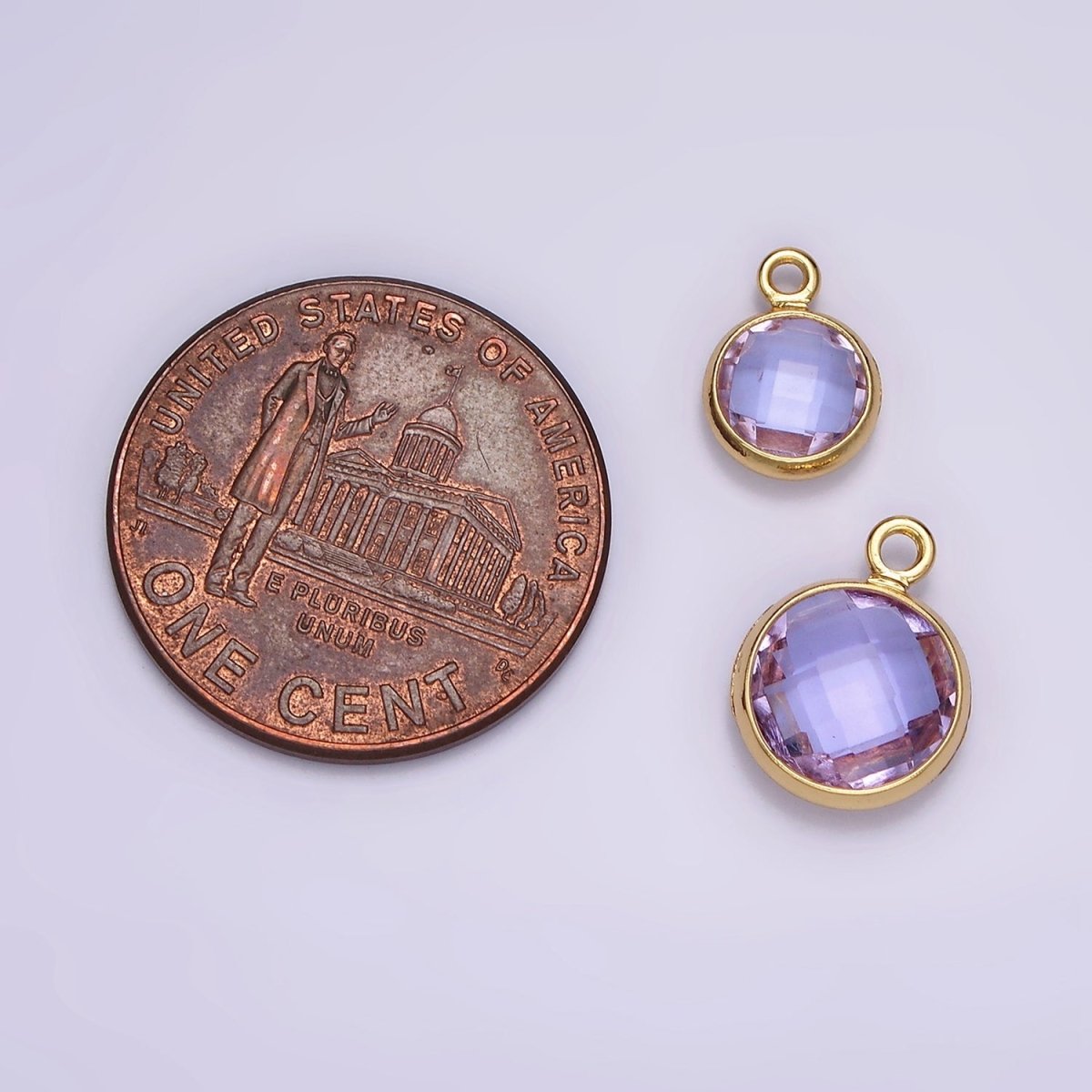 14K Gold Filled 7mm, 9mm Purple Multifaceted Birthstone Round Charm in Gold & Silver | AC894 - AC897