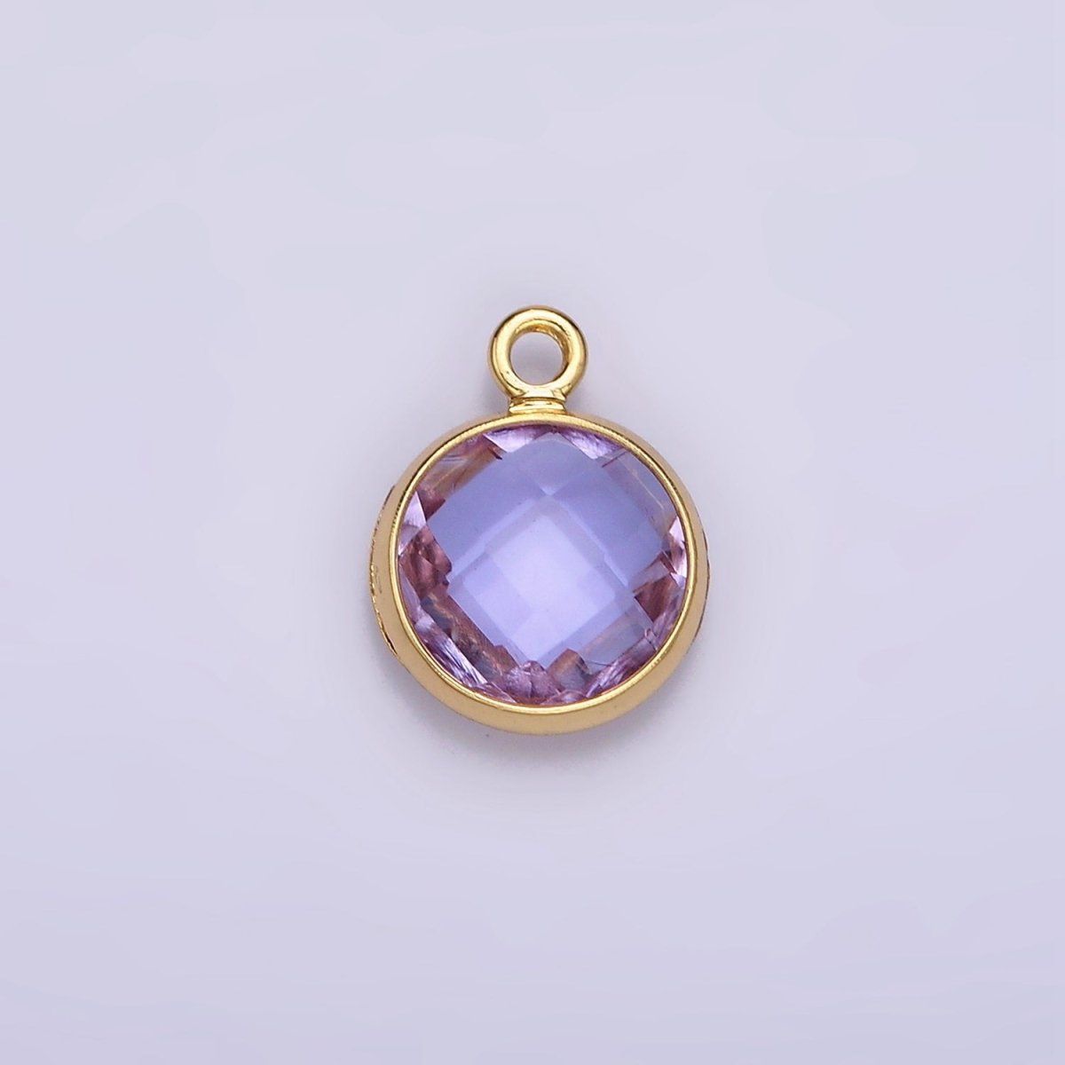 14K Gold Filled 7mm, 9mm Purple Multifaceted Birthstone Round Charm in Gold & Silver | AC894 - AC897