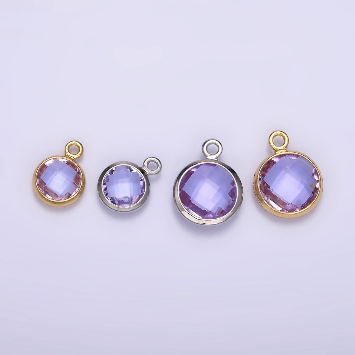 14K Gold Filled 7mm, 9mm Purple Multifaceted Birthstone Round Charm in Gold & Silver | AC894 - AC897