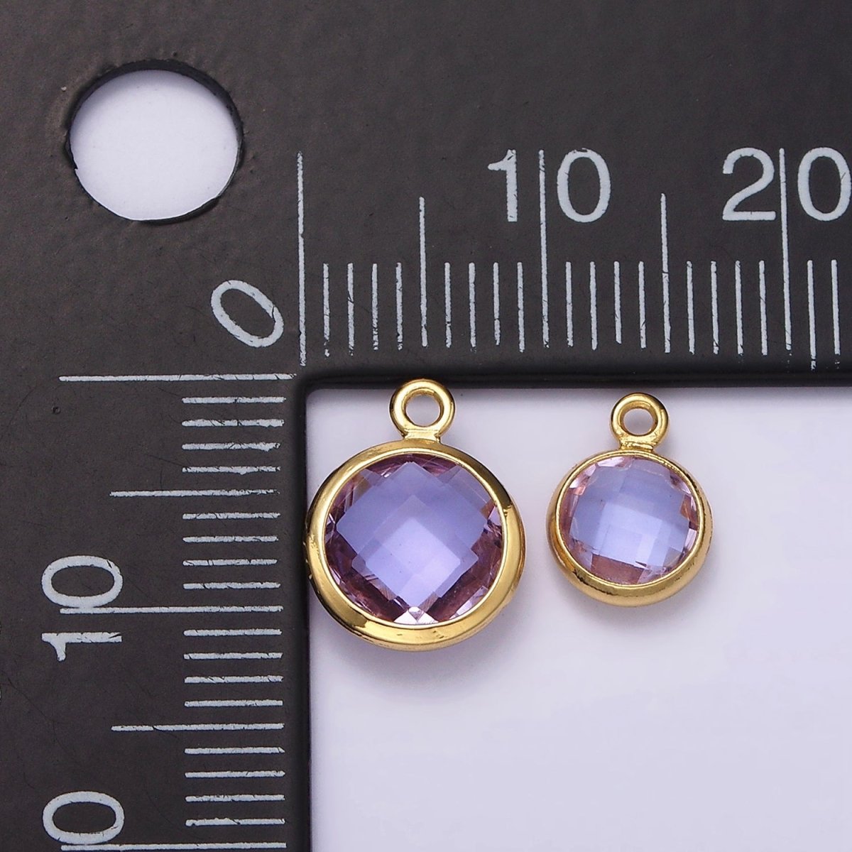 14K Gold Filled 7mm, 9mm Purple Multifaceted Birthstone Round Charm in Gold & Silver | AC894 - AC897