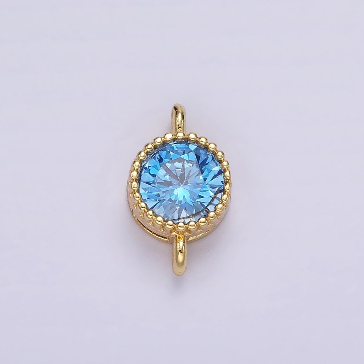 14K Gold Filled 7mm Blue, Baby Blue CZ Round Bezel Connector | G178 G179