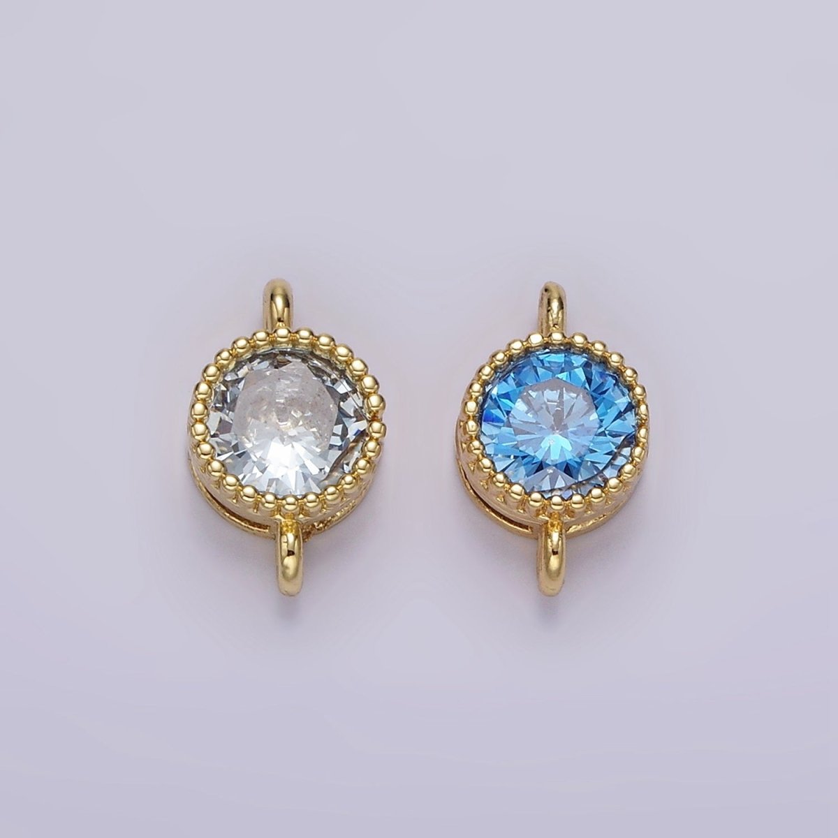 14K Gold Filled 7mm Blue, Baby Blue CZ Round Bezel Connector | G178 G179