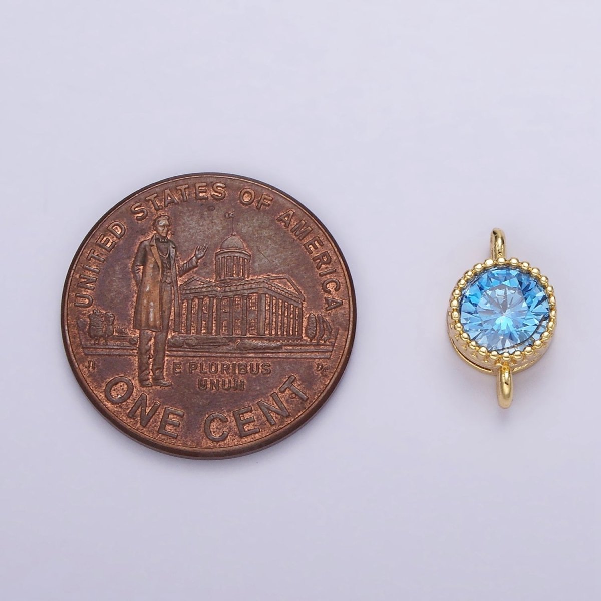 14K Gold Filled 7mm Blue, Baby Blue CZ Round Bezel Connector | G178 G179