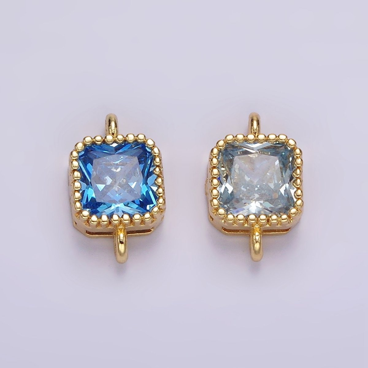 14K Gold Filled 7mm Blue, Baby Blue CZ Square Bezel Connector | G172 G173