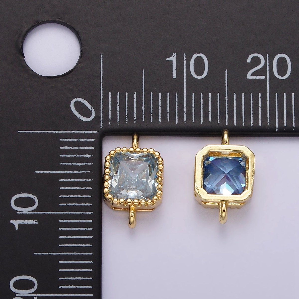 14K Gold Filled 7mm Blue, Baby Blue CZ Square Bezel Connector | G172 G173