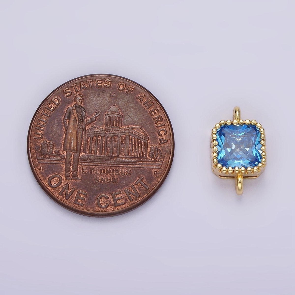 14K Gold Filled 7mm Blue, Baby Blue CZ Square Bezel Connector | G172 G173