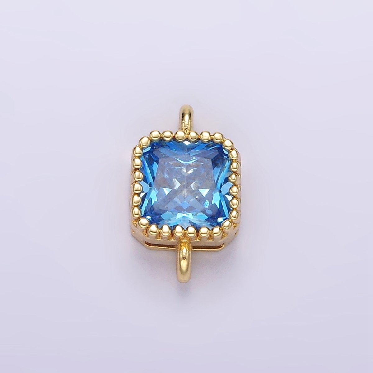 14K Gold Filled 7mm Blue, Baby Blue CZ Square Bezel Connector | G172 G173