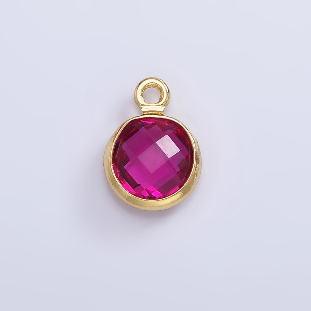 14K Gold Filled 7mm Multifaceted Birthstone CZ Round Personalized Charm | N1185 - N1196