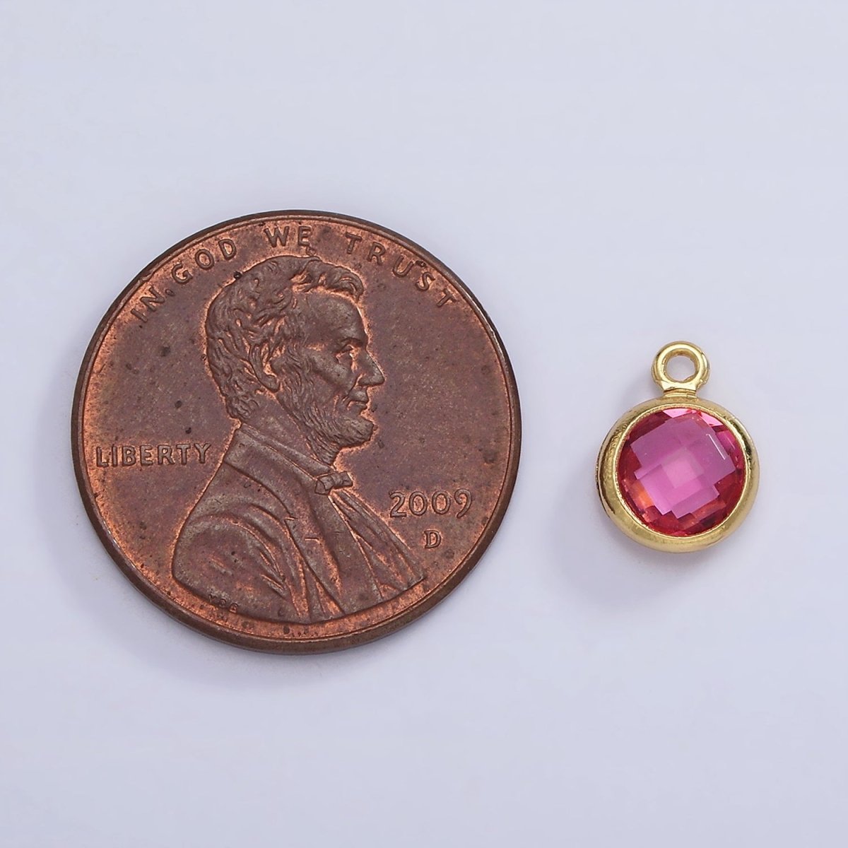 14K Gold Filled 7mm Multifaceted Birthstone CZ Round Personalized Charm | N1185 - N1196