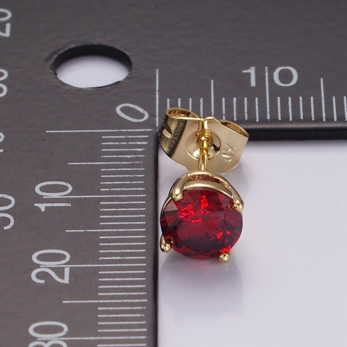 14K Gold Filled 7mm Pink, Red Round Bezel Minimalist Stud Earrings | AB1137 AB1138