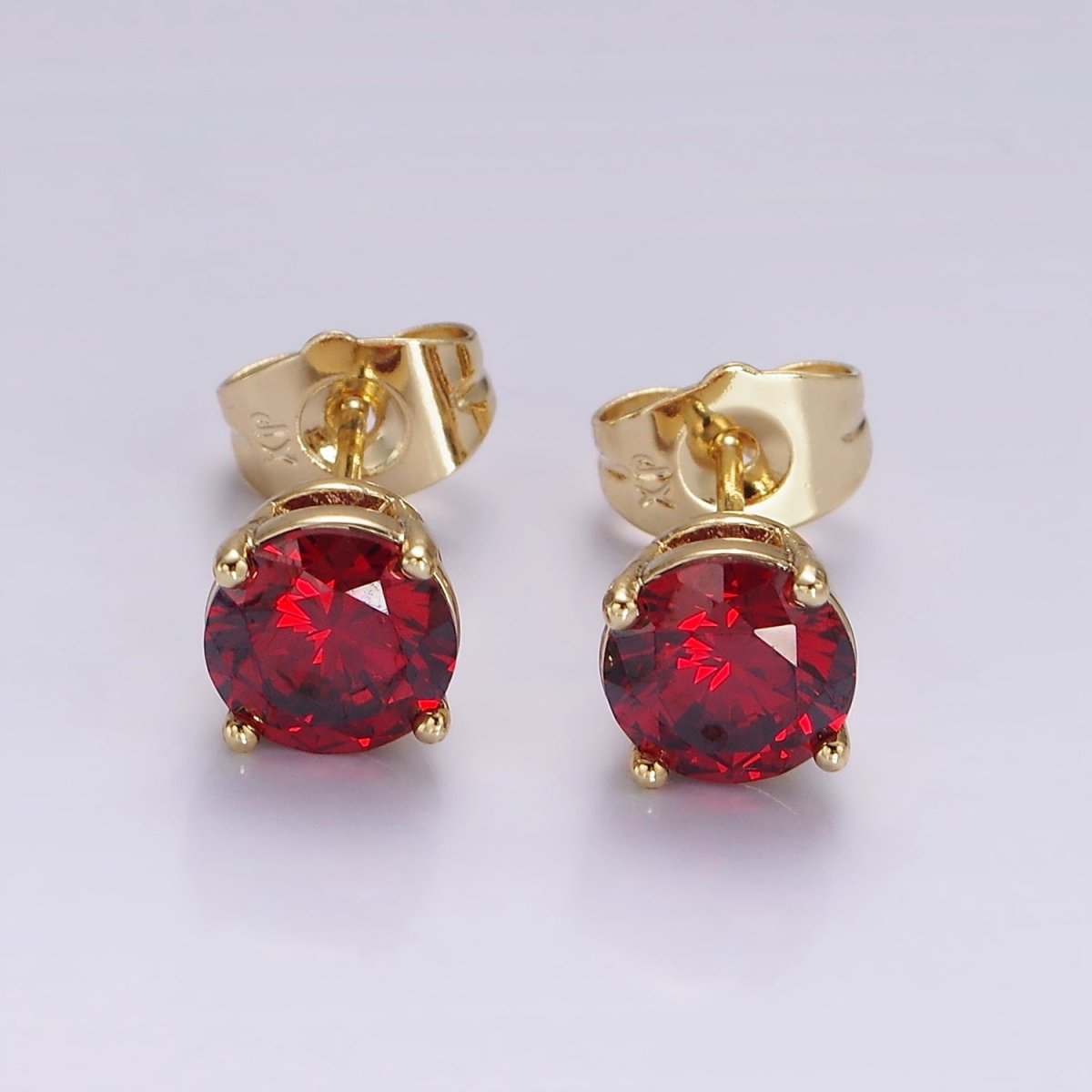 14K Gold Filled 7mm Pink, Red Round Bezel Minimalist Stud Earrings | AB1137 AB1138