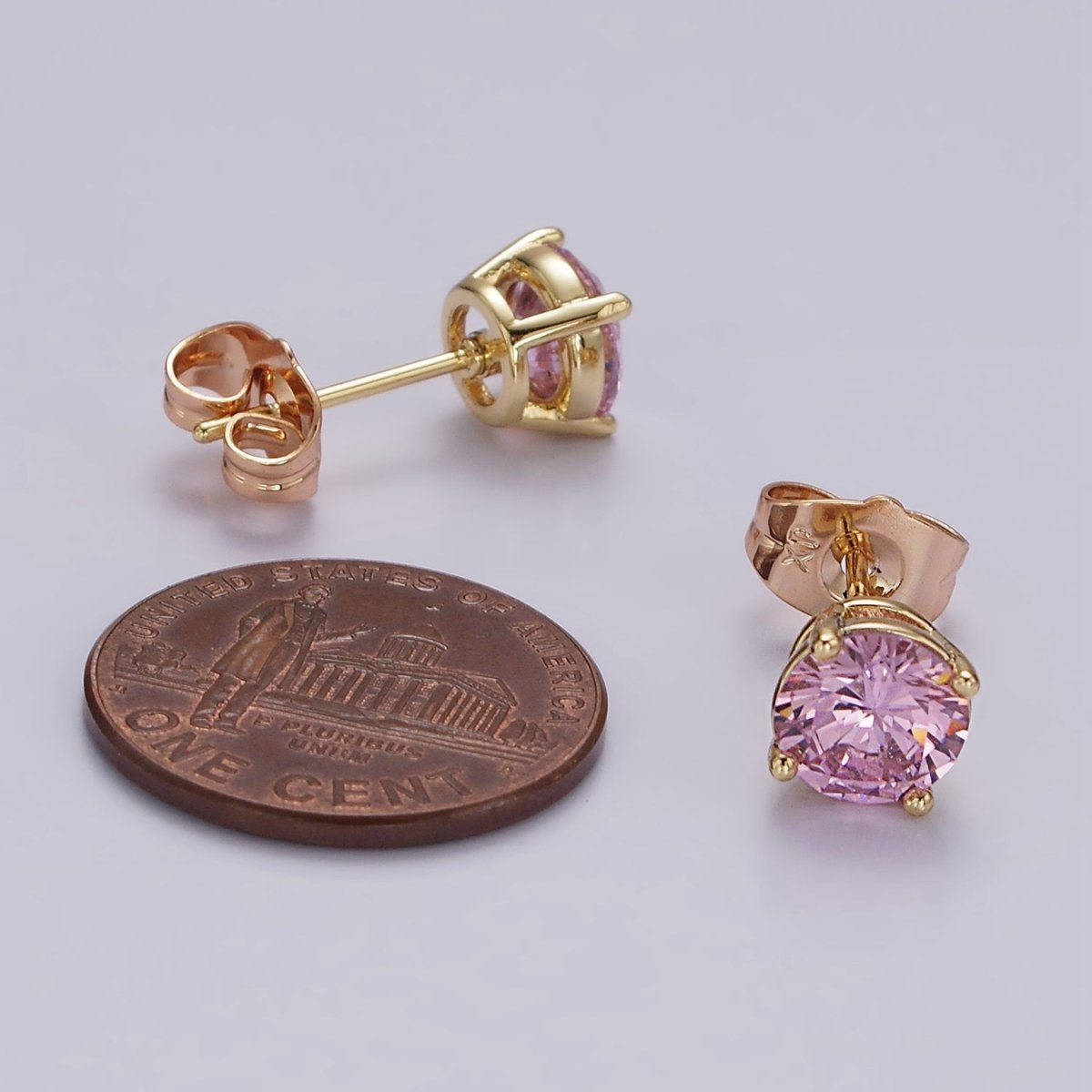 14K Gold Filled 7mm Pink, Red Round Bezel Minimalist Stud Earrings | AB1137 AB1138