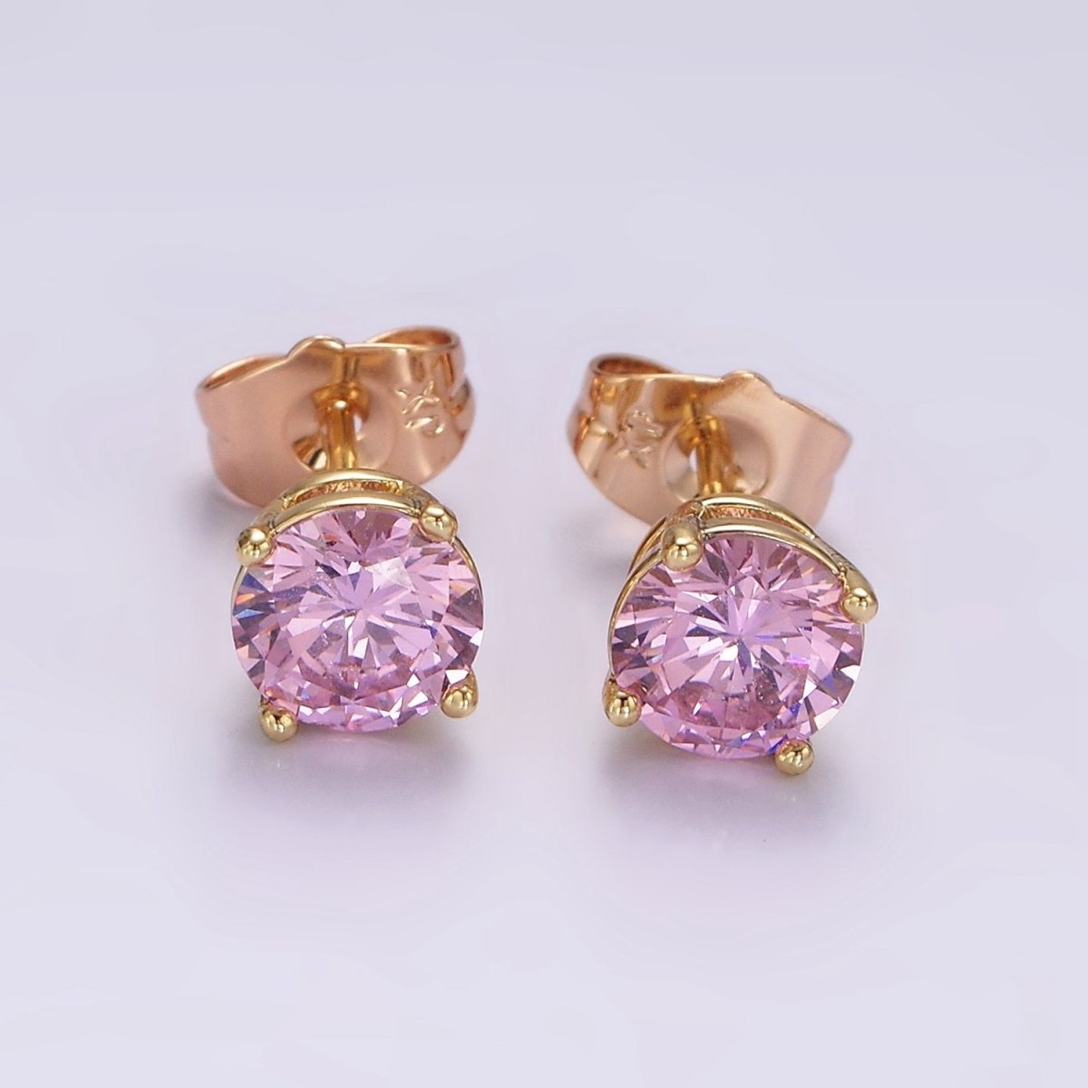 14K Gold Filled 7mm Pink, Red Round Bezel Minimalist Stud Earrings | AB1137 AB1138