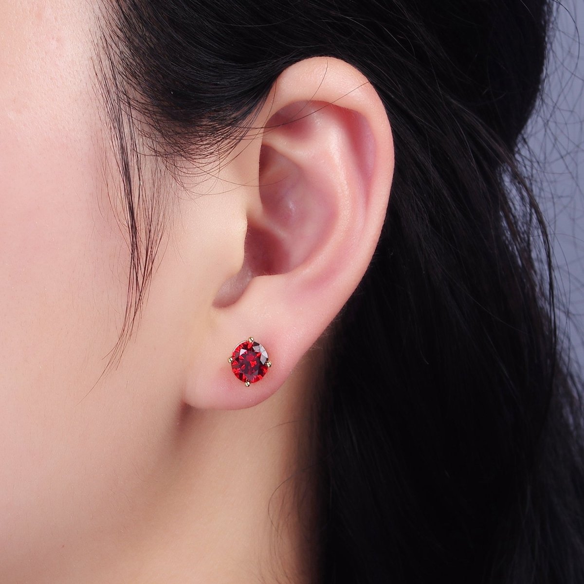 14K Gold Filled 7mm Pink, Red Round Bezel Minimalist Stud Earrings | AB1137 AB1138