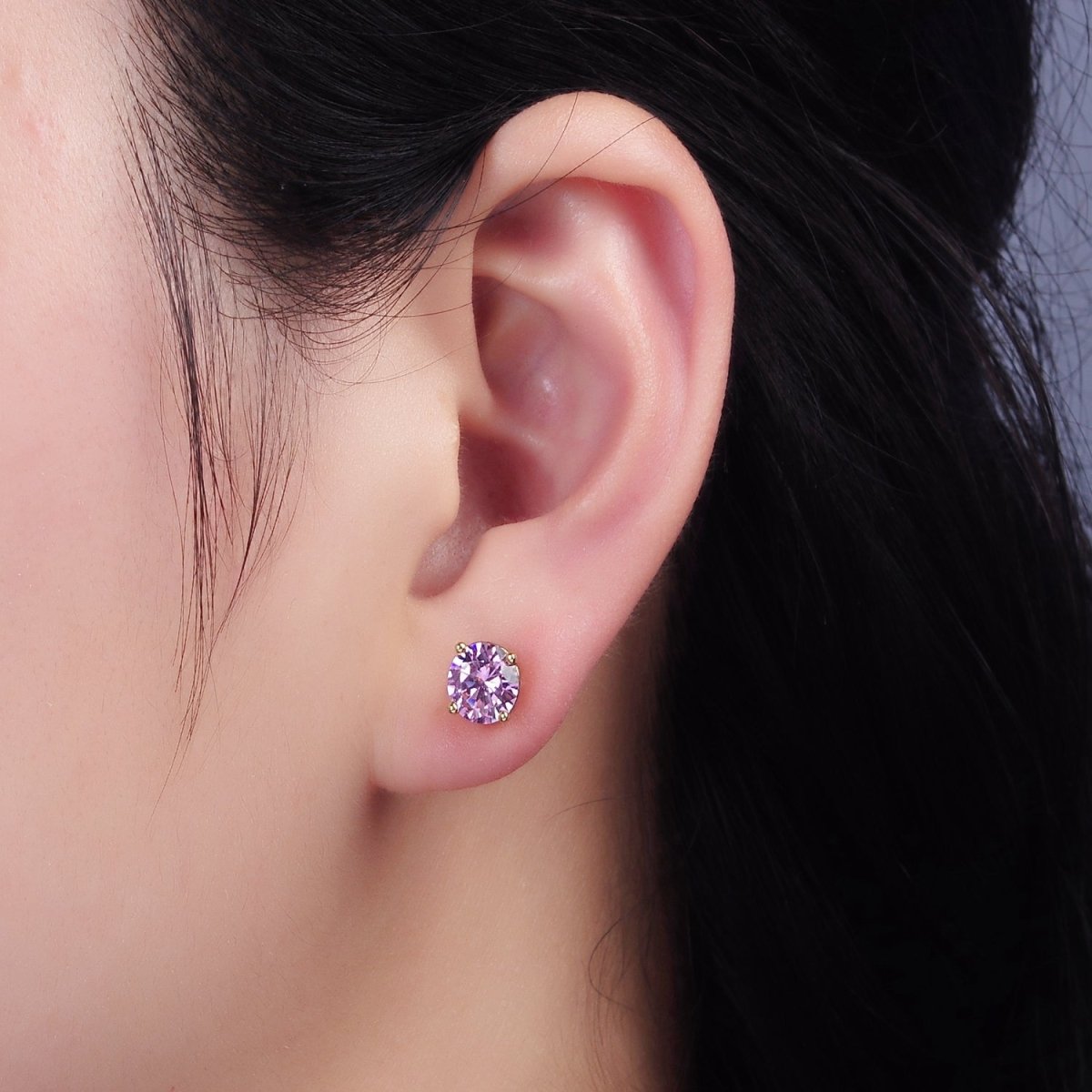 14K Gold Filled 7mm Pink, Red Round Bezel Minimalist Stud Earrings | AB1137 AB1138