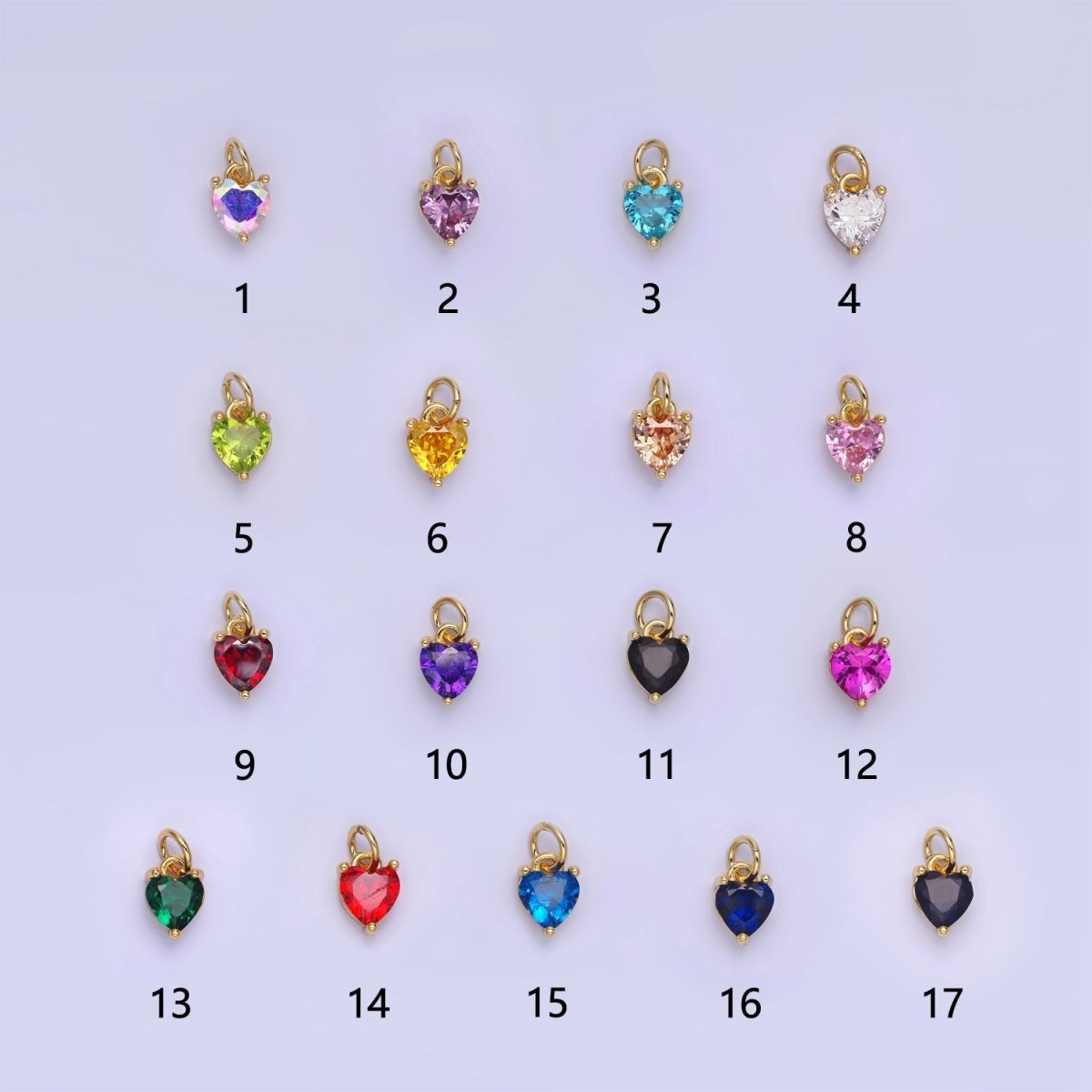 14k Gold Filled 8.7mm CZ Cubic Zirconia Heart Charm in Gold & Silver | W590 - W606