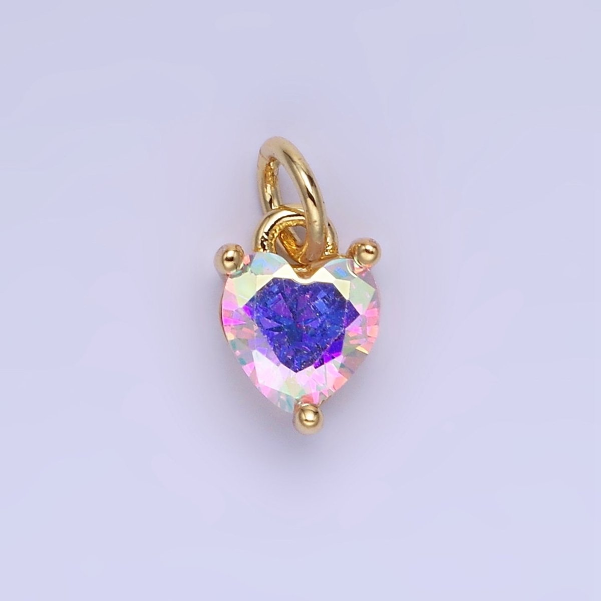 14k Gold Filled 8.7mm CZ Cubic Zirconia Heart Charm in Gold & Silver | W590 - W606