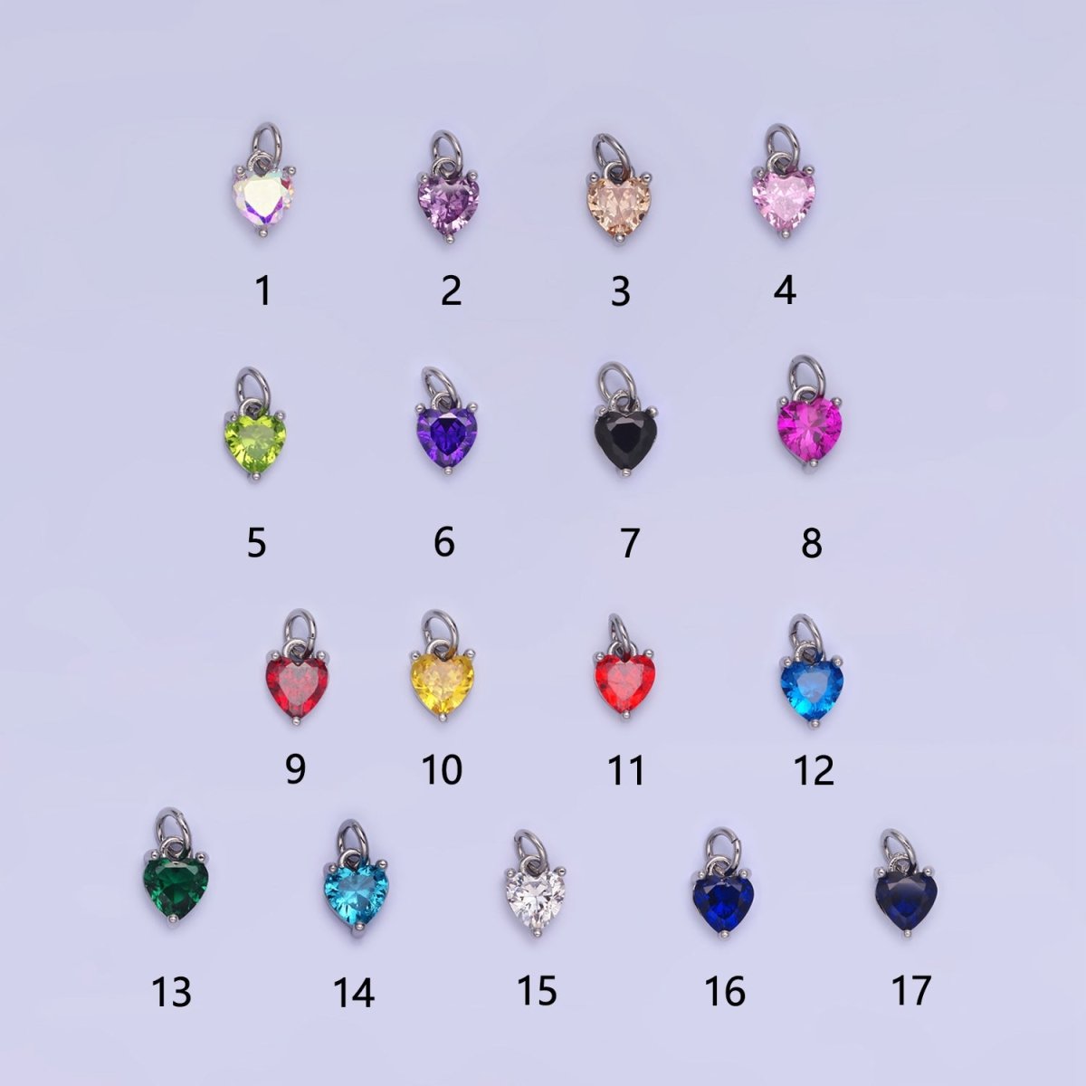 14k Gold Filled 8.7mm CZ Cubic Zirconia Heart Charm in Gold & Silver | W590 - W606