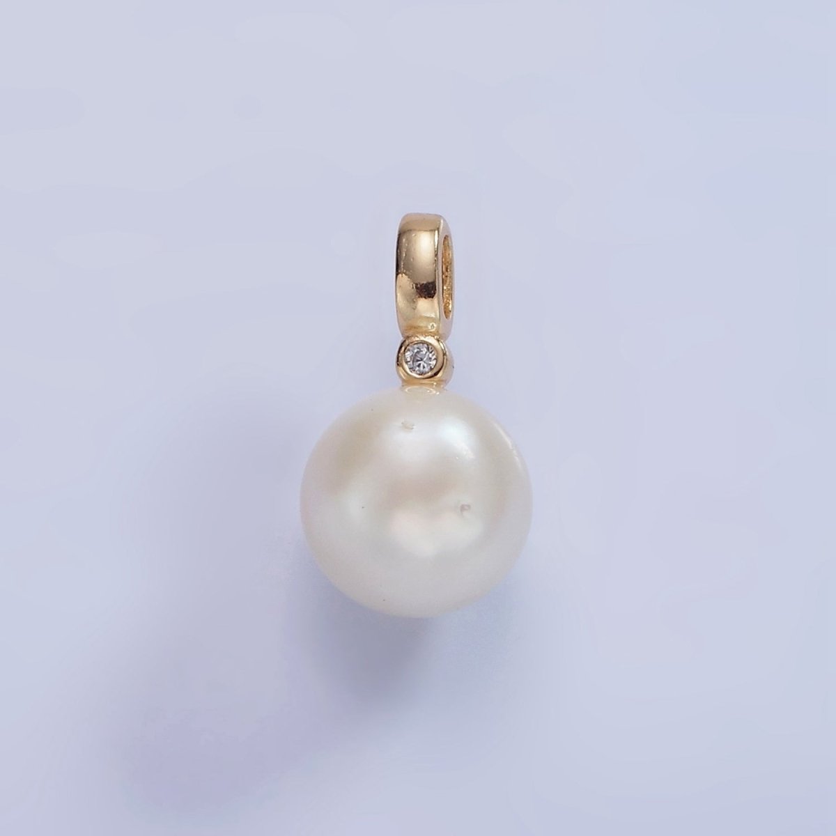 OS 14K Gold Filled 8mm, 10mm White Round Pearl CZ Bail Pendant | P1684