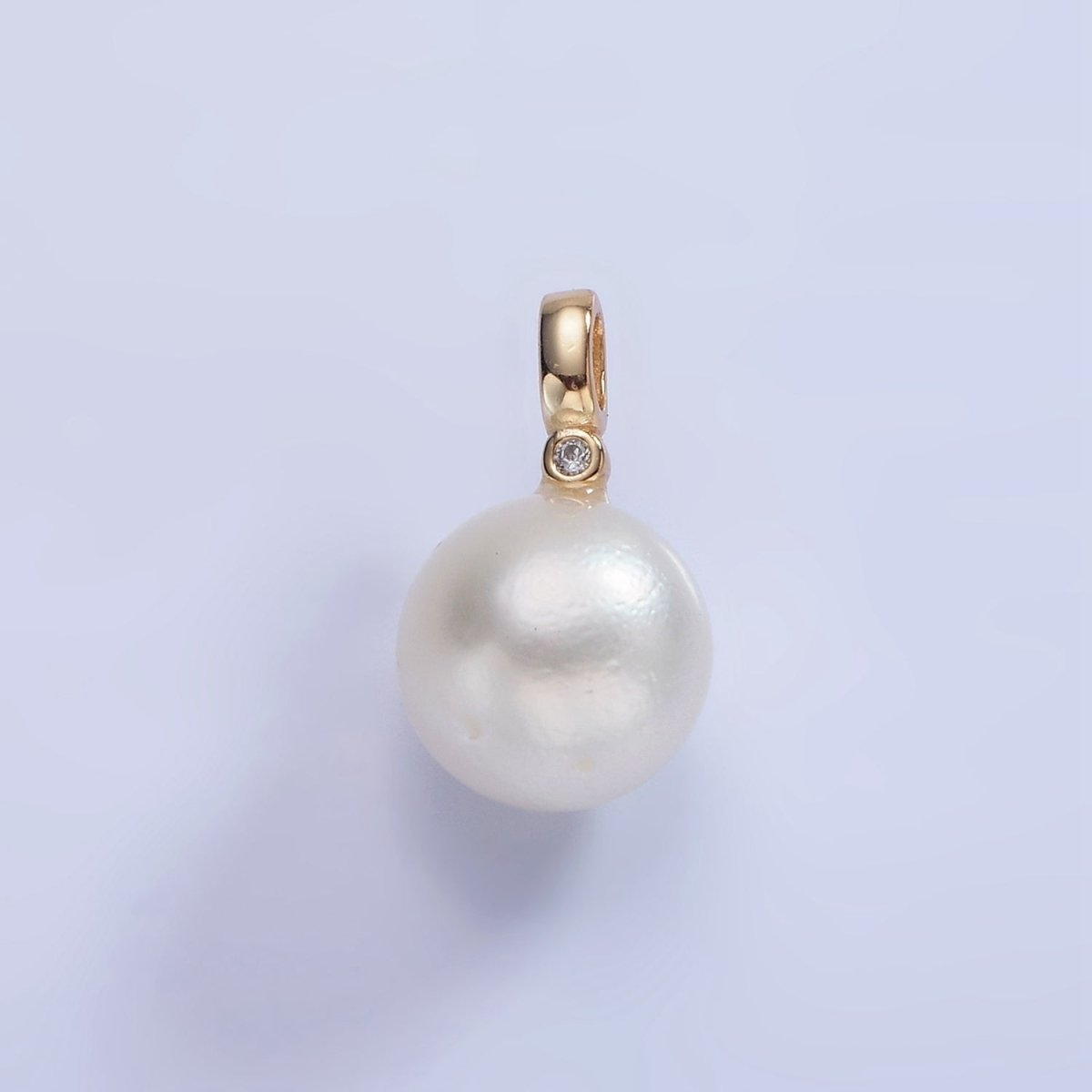 OS 14K Gold Filled 8mm, 10mm White Round Pearl CZ Bail Pendant | P1684