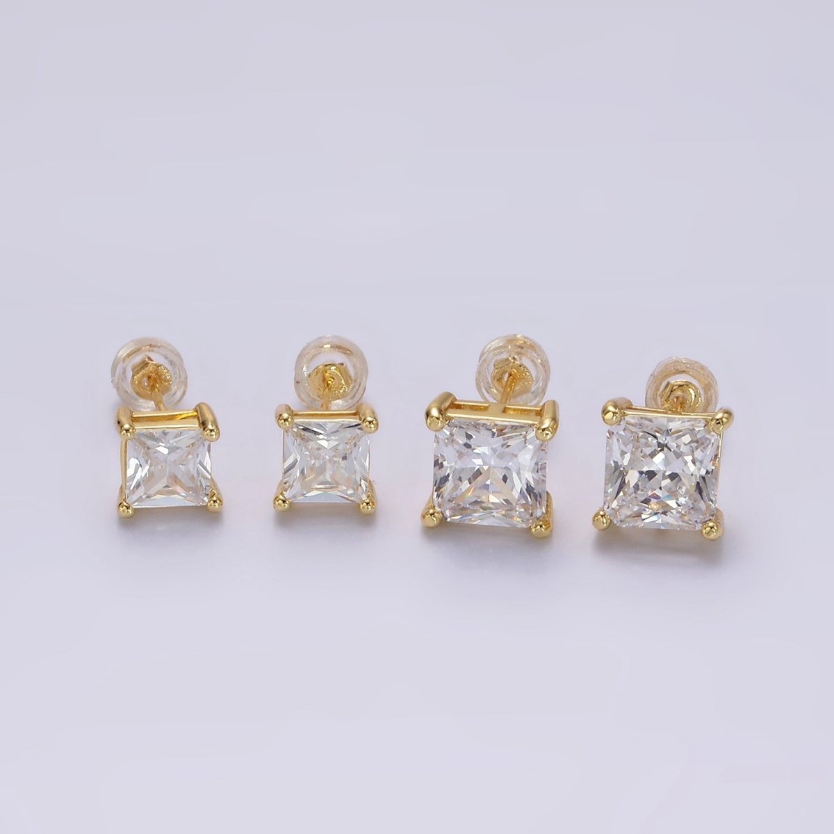 14K Gold Filled 8mm, 6mm Clear CZ Square Bezel Stud Earrings | AE763 AE764