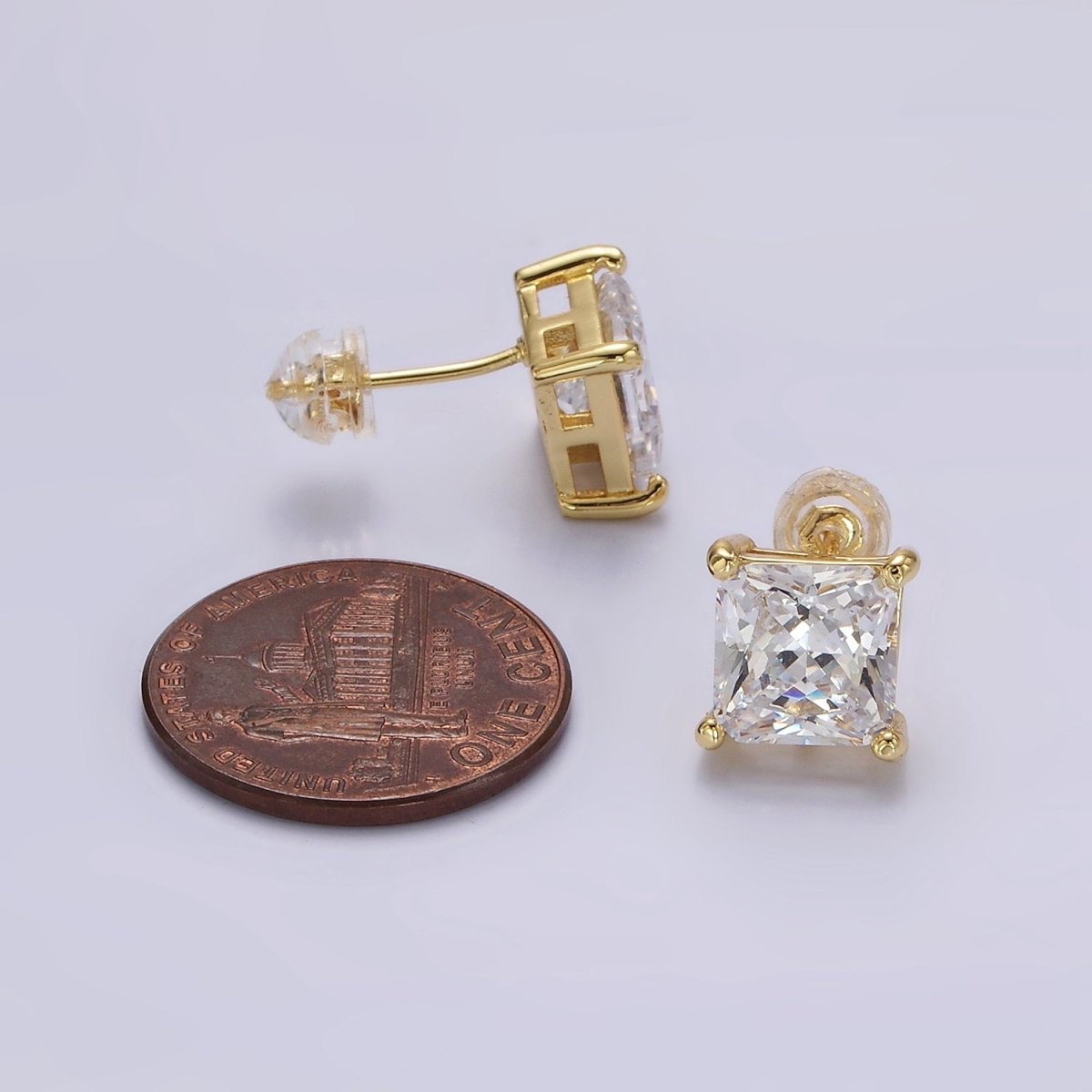 14K Gold Filled 8mm, 6mm Clear CZ Square Bezel Stud Earrings | AE763 AE764