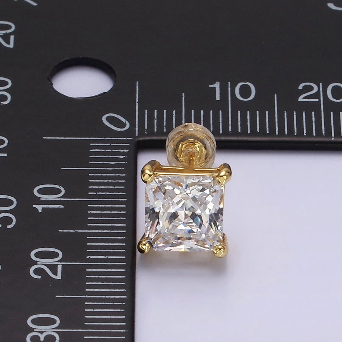 14K Gold Filled 8mm, 6mm Clear CZ Square Bezel Stud Earrings | AE763 AE764