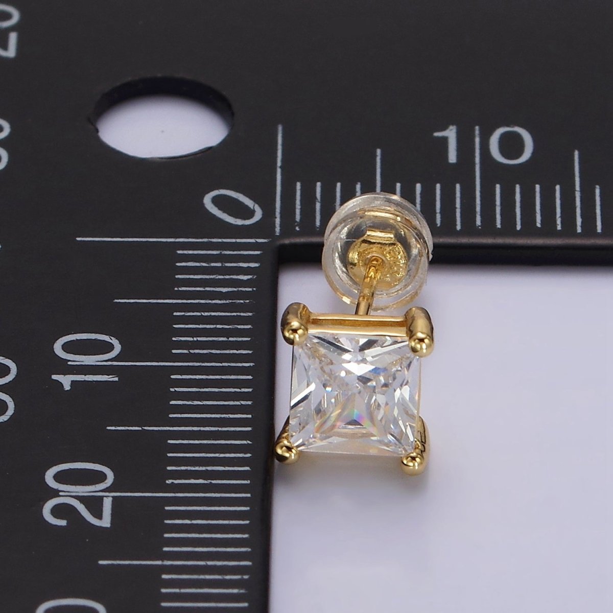 14K Gold Filled 8mm, 6mm Clear CZ Square Bezel Stud Earrings | AE763 AE764