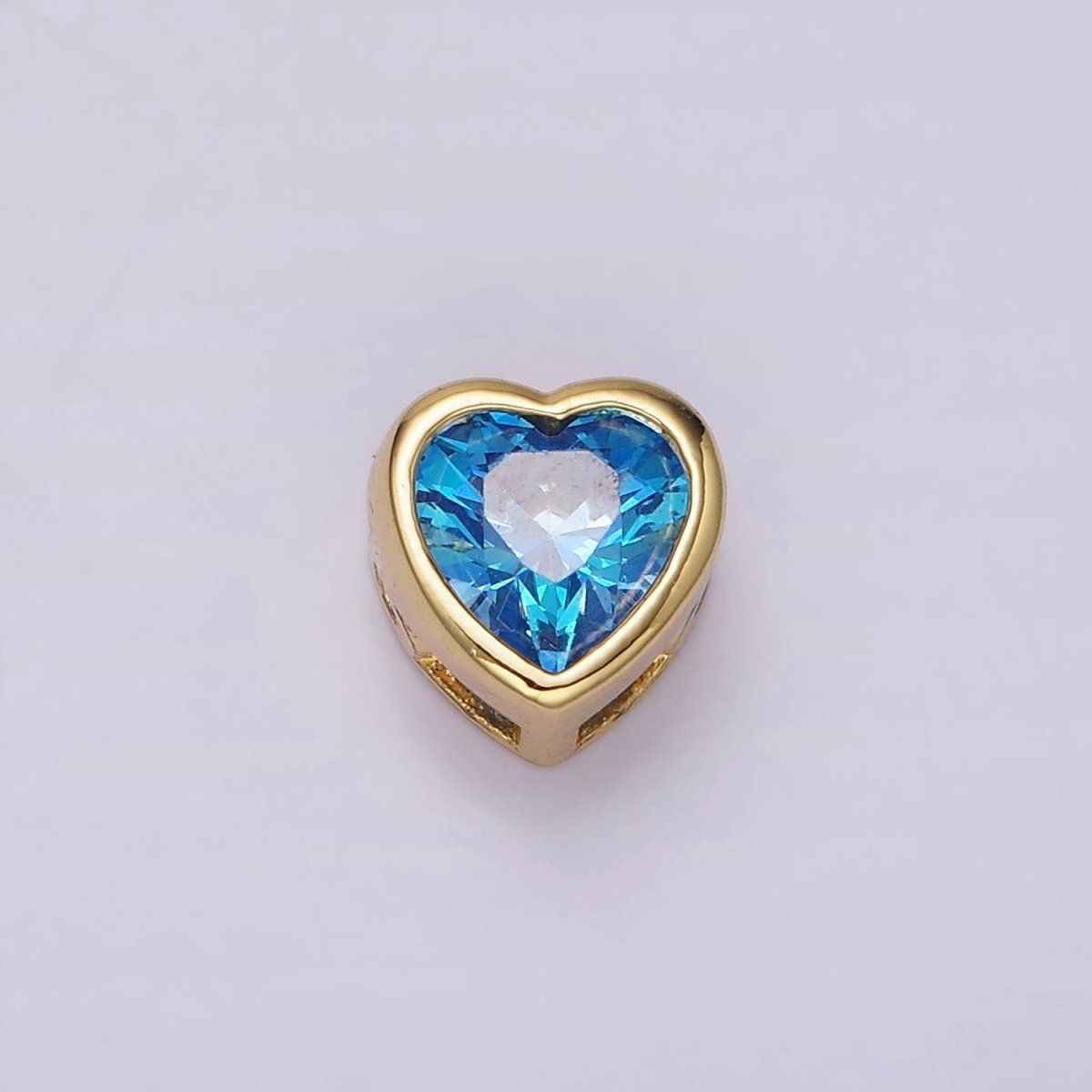 14K Gold Filled 8mm Baby Blue, Blue CZ Heart Bezel Bead | B-845 B-846