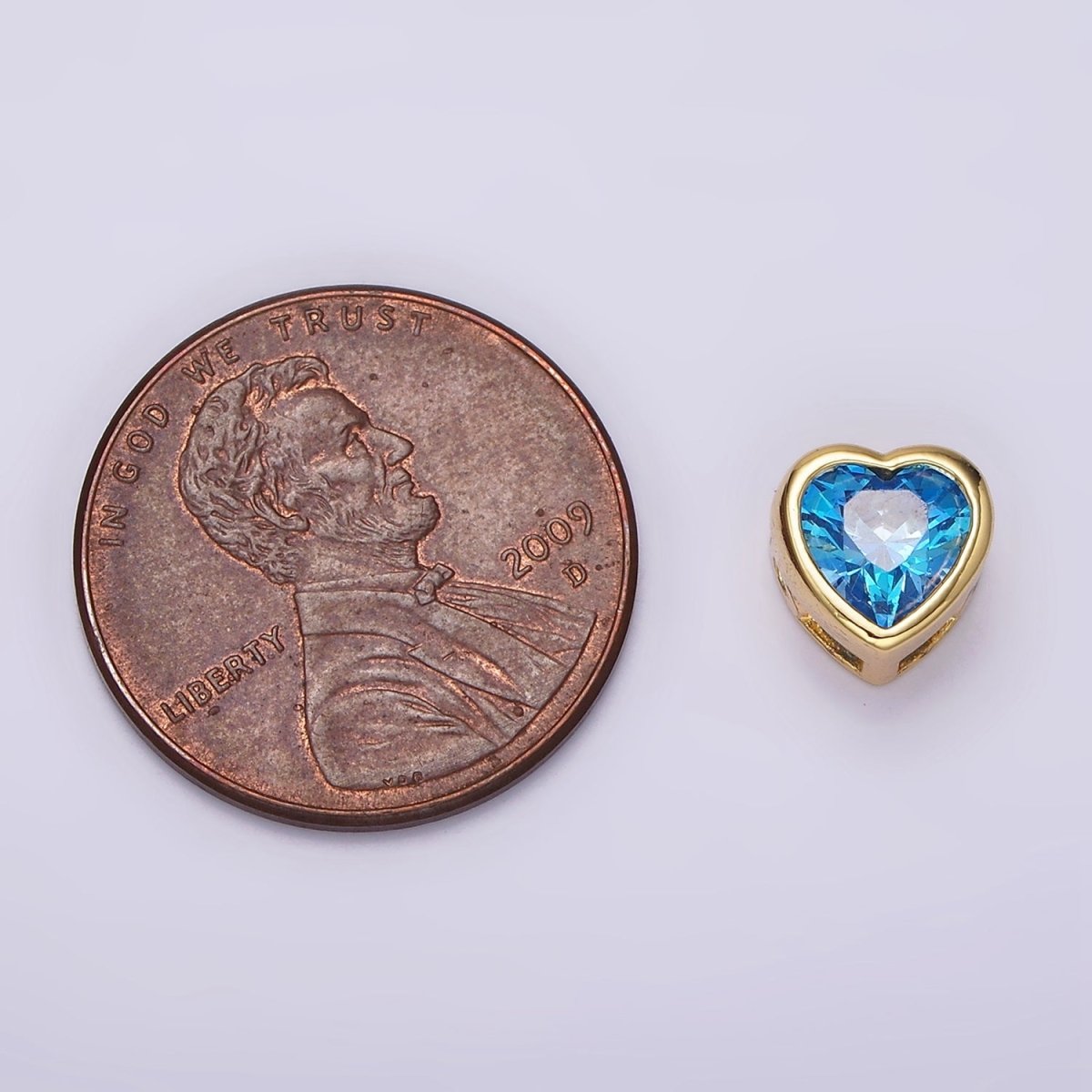 14K Gold Filled 8mm Baby Blue, Blue CZ Heart Bezel Bead | B-845 B-846