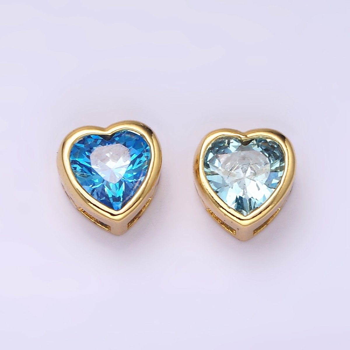 14K Gold Filled 8mm Baby Blue, Blue CZ Heart Bezel Bead | B-845 B-846