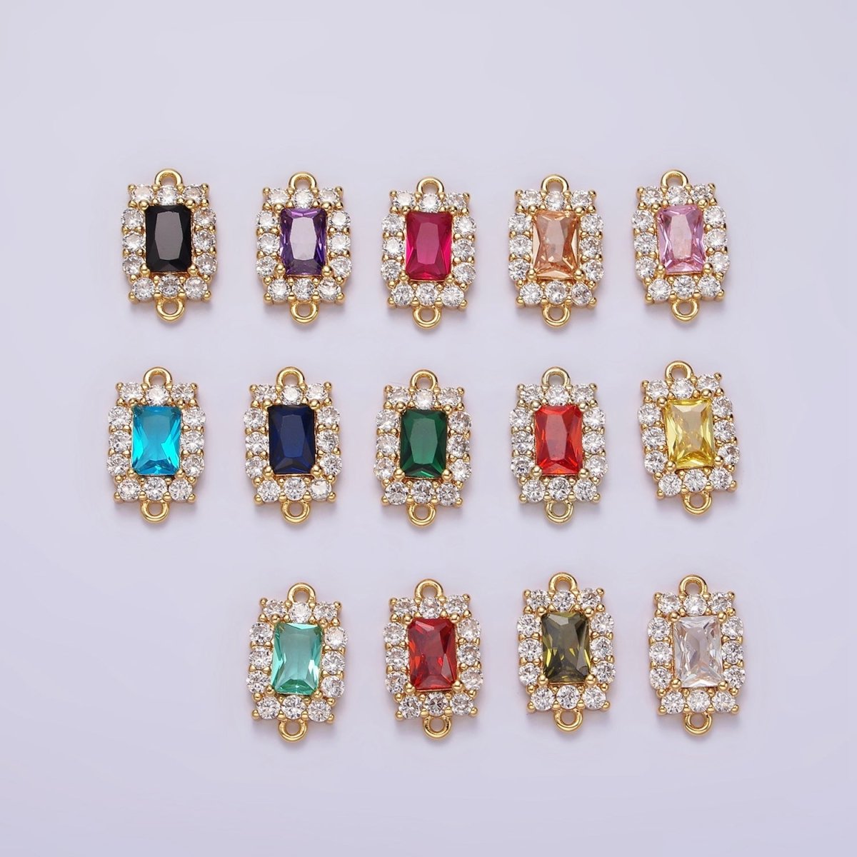 14K Gold Filled 8mm Baguette CZ Micro Paved Birth Month Personalized Connector | G-129 - G-142