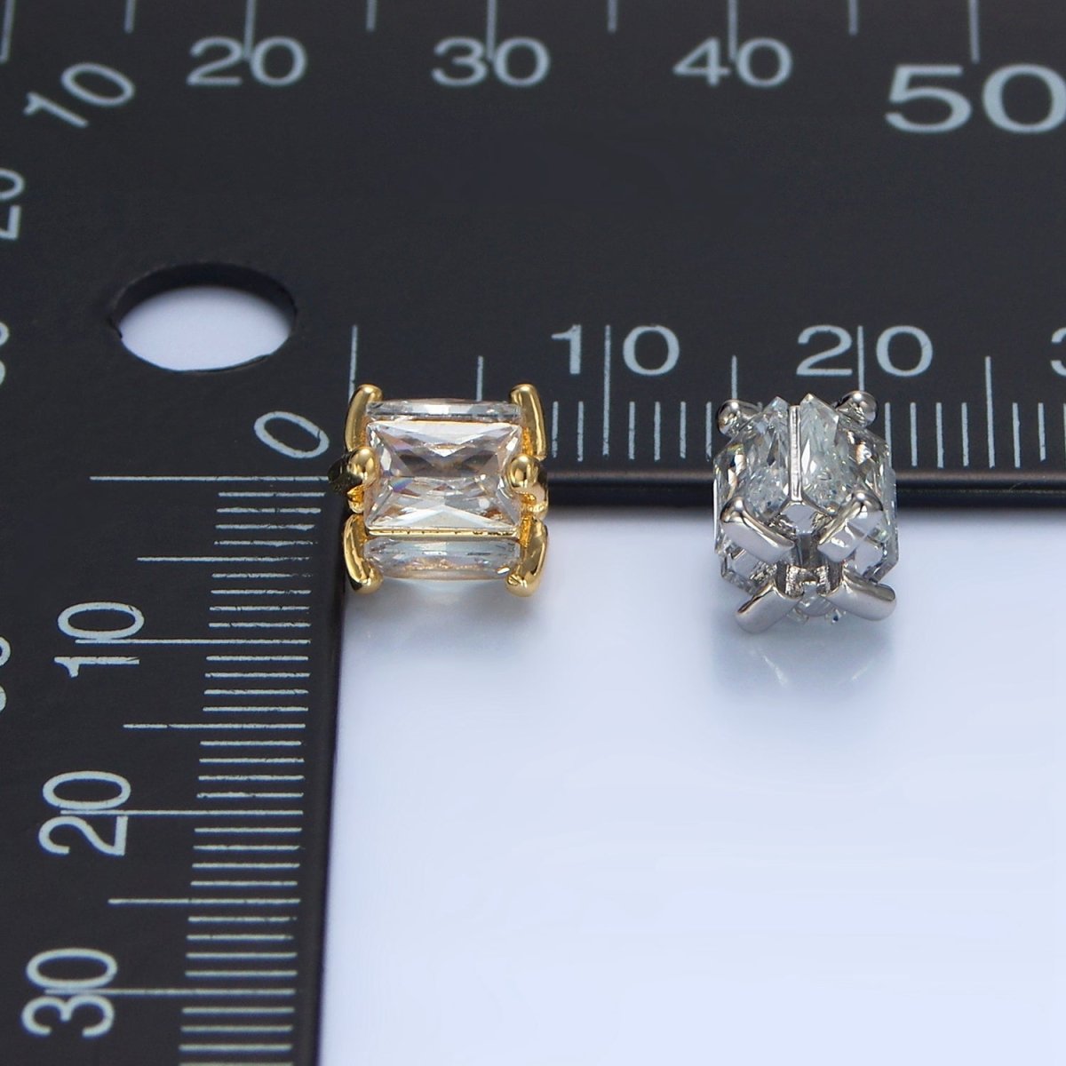 14K Gold Filled 8mm Clear CZ Baguette Square Bead in Gold & Silver | B209