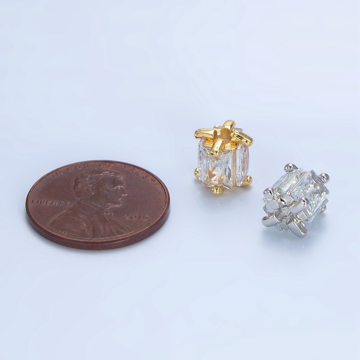 14K Gold Filled 8mm Clear CZ Baguette Square Bead in Gold & Silver | B209