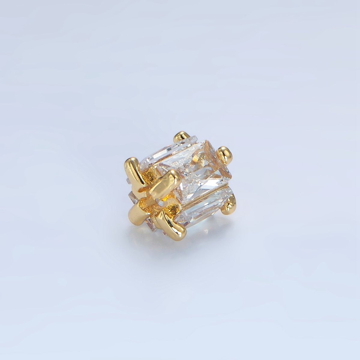 14K Gold Filled 8mm Clear CZ Baguette Square Bead in Gold & Silver | B209